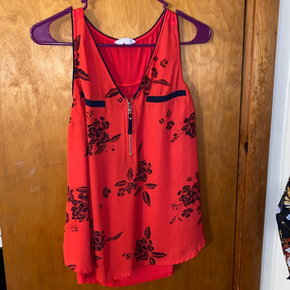 Red floral blouse